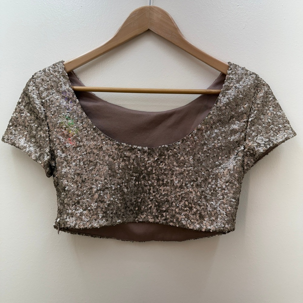 Tobi Sequin Crop Top‎ Size S Short Sleeve Blouse Party Shimmer Fairy Coquette